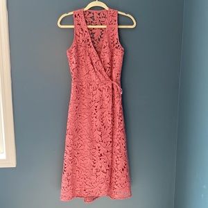 ALI & JAY Rose Pink Lace Midi Wrap Dress